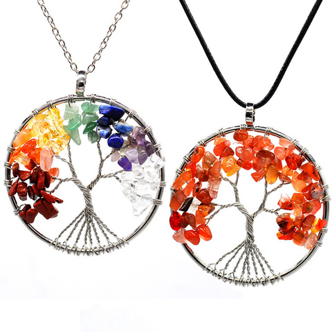 7 Chakra Quartz pierre naturelle arbre de vie pendule pendentif collier pour les femmes guérison cristal colliers pendentifs Reiki bijoux ► Photo 1/6