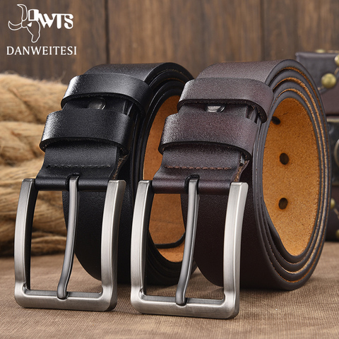 DWTS-ceinture en cuir véritable pour hommes, avec boucle ardillon de luxe, pour jeans vintage, de bonne qualité, décontracté ► Photo 1/6