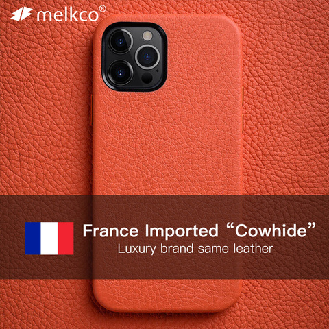 Melkco – coque en cuir véritable pour iPhone 12 Pro Max, marque de luxe, même peau de vache, étui de téléphone professionnel à la mode, Premium France ► Photo 1/6