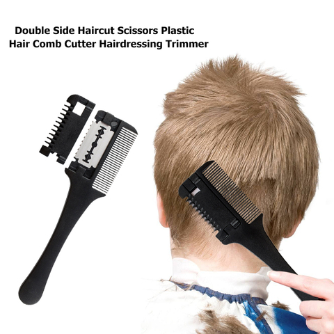 1pc Double côté coupe de cheveux ciseaux en plastique cheveux peigne coupe tondeuse avec lame en acier inoxydable coiffure cheveux Shaper rasoir ► Photo 1/6