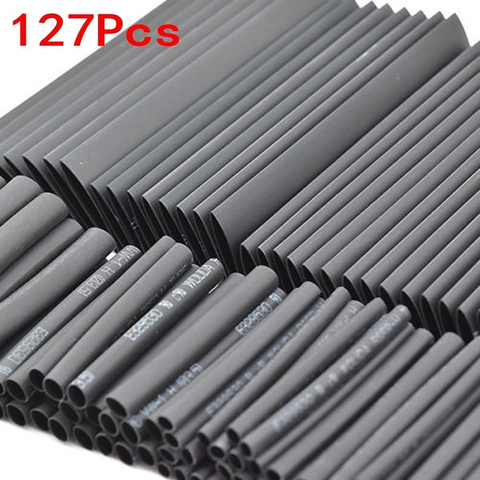 127 pièces noir résistant aux intempéries thermorétractable gaine Tube assortiment Kit connexion électrique fil électrique câble enroulé ► Photo 1/6