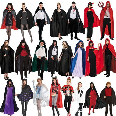 Costume Vampire pour adulte, cape à capuche, cape de luxe, noire et rouge, pour Halloween, pleine longueur ► Photo 1/5