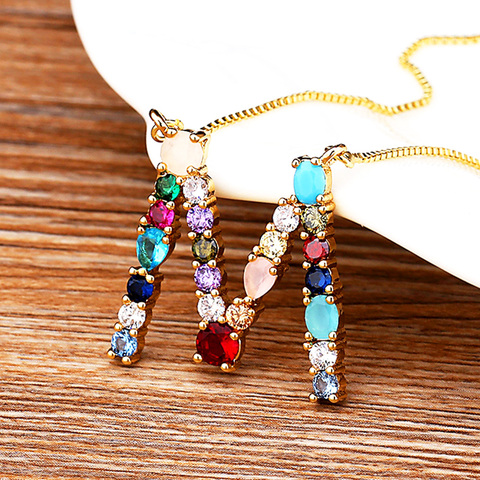 Arc-en-ciel initiale cuivre CZ collier déclaration 26 lettre pendentifs pour femmes accessoires or couleur chaîne nom collier bijoux ► Photo 1/6