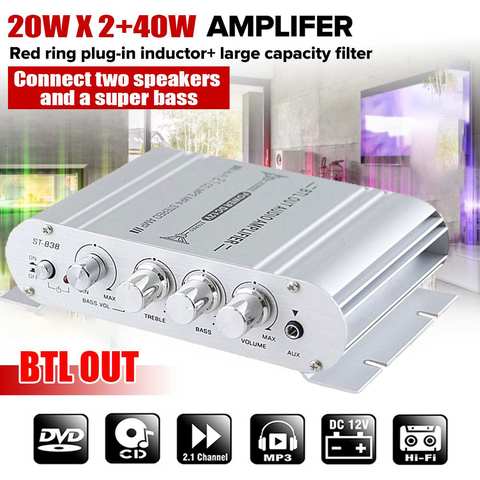 2.1CH 40W 2x20W amplificateur de puissance voiture numérique amplificateur de basse stéréo Hi-Fi Support Audio connexion de 2 enceintes et d'un caisson de basses ► Photo 1/6