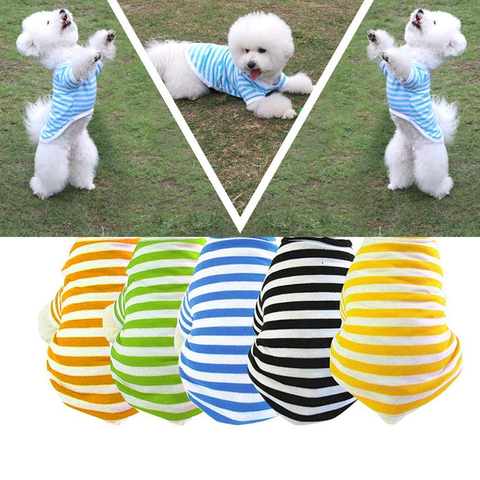 T-Shirt d'été rayé pour animaux de compagnie, chien et chat, en coton, manches courtes, chiot, bleu, rose ► Photo 1/6
