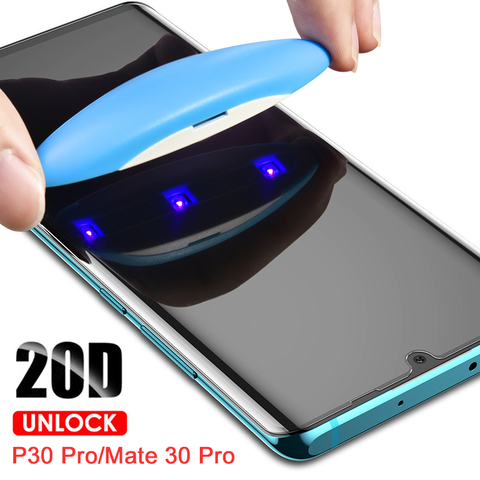 Verre trempé à colle liquide UV pour Huawei Mate 40 30 20 Pro protecteur d'écran incurvé transparent pour Huawei P30pro P40 pro film UV ► Photo 1/6