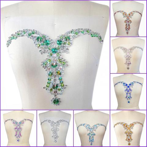 Paillettes à col en v à la main coudre sur le décolleté strass cristal perlé garnitures appliques de mariée patchs de créateur bricolage décoration 23x33cm ► Photo 1/6
