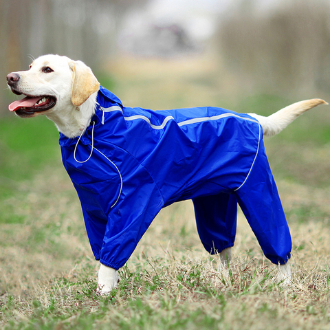 Imperméable pour chien vêtements de fermeture éclair imperméable à l'eau réfléchissants combinaison à capuche col haut pour petits grands chiens salopette manteau de pluie Labrador ► Photo 1/6