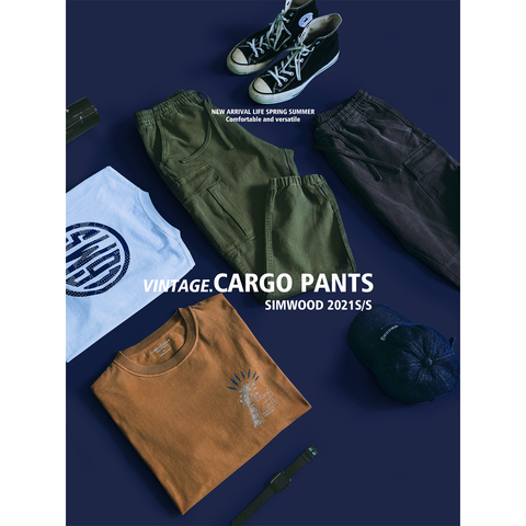 SIMWOOD 2022 printemps nouveau Cargo pantalon hommes vêtement lavé Vintage cordon pantalon décontracté de haute qualité marque vêtements ► Photo 1/6