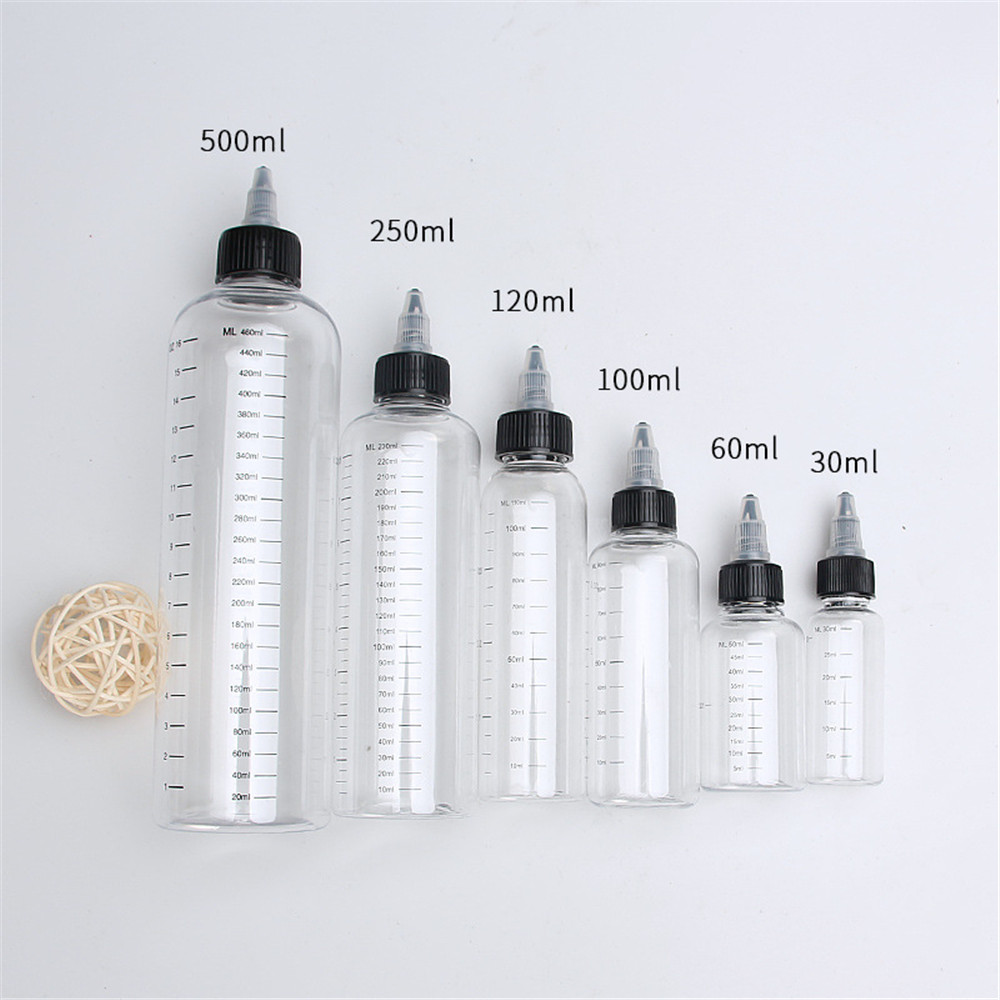 Bouteilles en plastique Pet rechargeables 30ml/60ml/100ml/120ml/250ml, compte-gouttes liquide d'huile, capuchon torsadé, conteneurs d'encre de Pigment de tatouage ► Photo 1/6