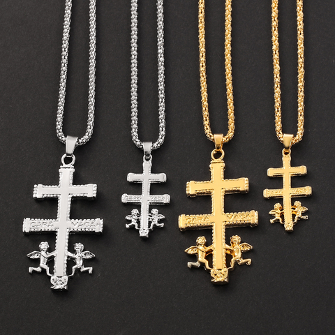 Collier croix catholique pour femmes et hommes, pendentif croix, ange Cherub, bijoux ► Photo 1/6