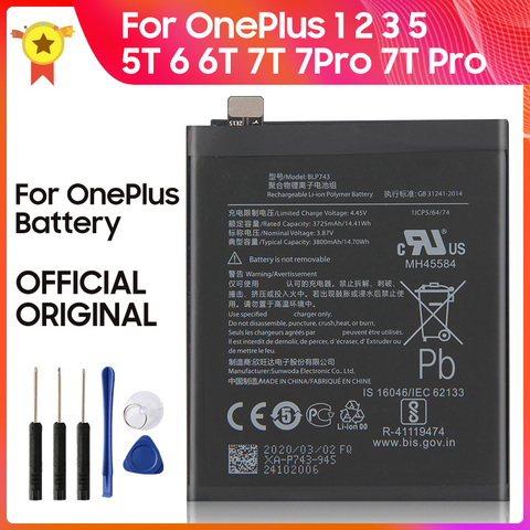 Batterie de remplacement d'origine BLP571 pour OnePlus 6 6T 7 7T BLP657 pour OnePlus 5 ST BLP699 pour 7 Pro 7T Pro OnePlus 1 2 3 3T + outil ► Photo 1/6