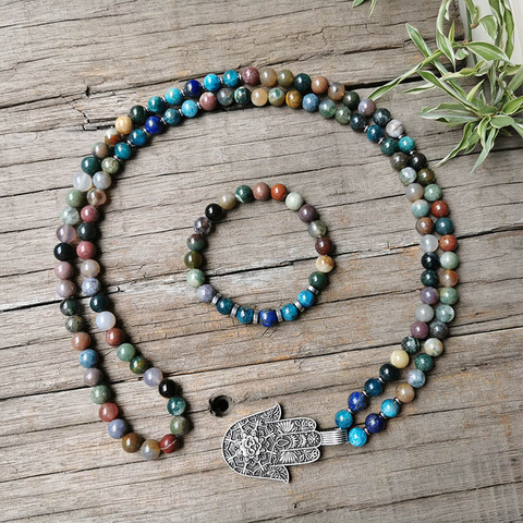 Perles Mala Onyx indien 8mm, collier Mala Apatite, pendentif Lotus charmant, bijoux de méditation, Mala unisexe, cadeau Yoga, perles Mala 108 ► Photo 1/6