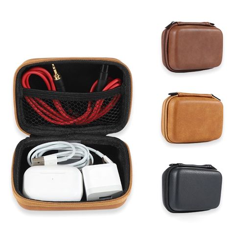 Mini sac de rangement de câble de données USB, étui de rangement en cuir pour écouteurs, pochette portable à fermeture éclair ► Photo 1/6