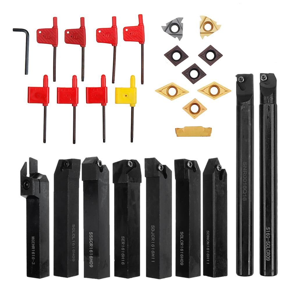 Barre d'alésage pour tour à tige de 16mm, ensemble de 9 porte-outils de tournage avec Inserts en carbure, porte-outils de coupe CNC, ensemble d'outils de tournage ► Photo 1/6
