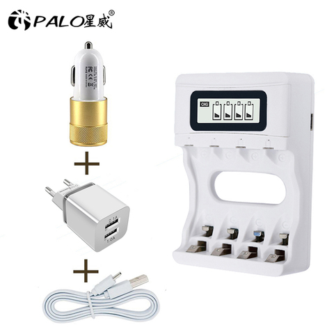 PALO 4 fentes rapide Intelligent Intelligent Bateria chargeur Usb pour AA AAA 1.2V NiCd NiMh chargeur de batterie Rechargeable + écran LCD ► Photo 1/6