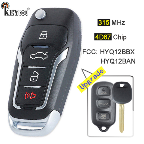 KEYECU 314MHz 4D67 puce HYQ12BBX/ HYQ12BAN mise à niveau secousse 3 + 1 4 boutons télécommande porte-clés pour Toyota 4runner 2003-09 Sequoia 2004-07 ► Photo 1/3