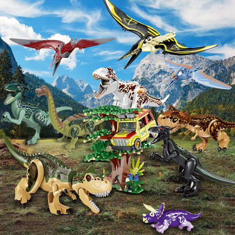 Blocs de construction du monde des dinosaures, jouets éducatifs, modèle Jurass tyrannosaure Raptor Triceratops T Rex Transport Indominus Dino ► Photo 1/6