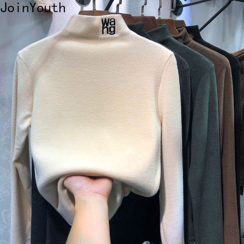 Joinyouth – t-shirt à manches longues et demi-col roulé pour femme, hauts à la mode coréenne, avec lettres brodées, vêtements féminins, 2022 ► Photo 1/6