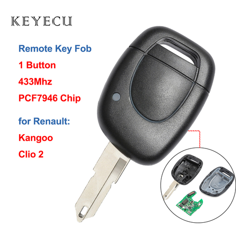 Keyecu-porte-clés de remplacement de voiture | 1 bouton 433MHz avec puce PCF7946 pour Renault Clio 2 2002-2008, Kangoo 2002-2004 ► Photo 1/6