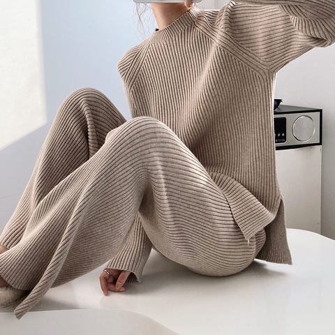 Ensemble 2 pièces pour femme, survêtement tricoté, pull à col roulé, pantalon de Jogging carotte, pull CHIC, vêtements d'extérieur, 2022 ► Photo 1/6