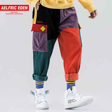 Pantalons décontractés en velours côtelé souple hommes coloré Harem Joggers mode Harajuku pantalons de survêtement Hip Hop Streetwear pantalon masculin UR51 ► Photo 1/6