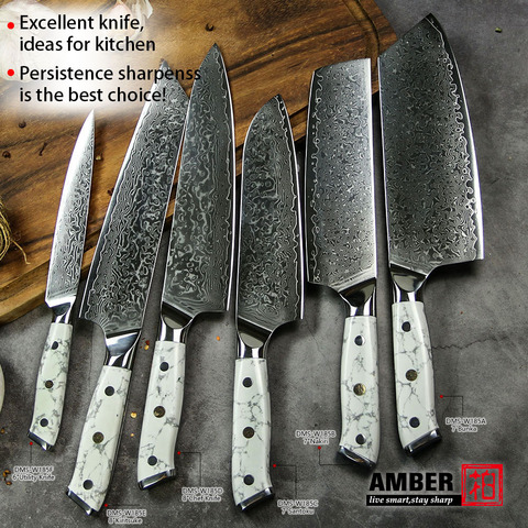 Couteaux de Chef japonais de 8.2 pouces, ambre haute teneur en carbone VG10 67 couches, damas couteau de cuisine Gyuto en acier inoxydable, manche en bois de rose ► Photo 1/6