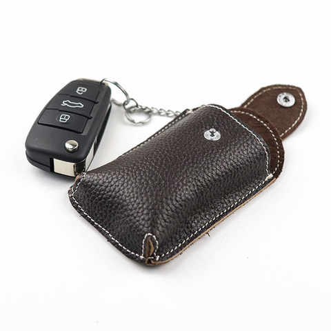 Porte-clé de voiture intelligent en cuir véritable, petit sac à clés Vintage pour femme de ménage, avec boucle ► Photo 1/5