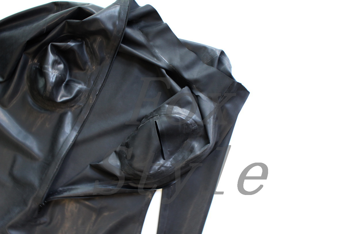 Combinaison noire en latex à poitrine ouverte Zentai en caoutchouc