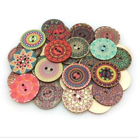 Boutons de série rétro en bois, 30 pièces, pour travail manuel, couture, Scrapbook, accessoires d'artisanat pour vêtements, décor de carte cadeau 25mm, 5BB5828 ► Photo 1/5