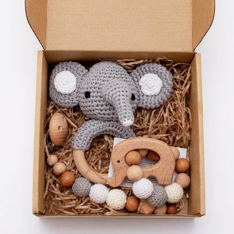 5 pièce/ensemble jouets en bois bébé hochet Crochet éléphant hochets musique Montessori enfant en bas âge jouet poignée jouet éducatif pour enfants ensemble cadeau ► Photo 1/6