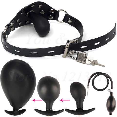 Grand godemiché Anal gonflable en PU pour couple, Fixation buccale, jeux d'adultes, flirt, bouche Gag, jouets sexuels de retenue ► Photo 1/6