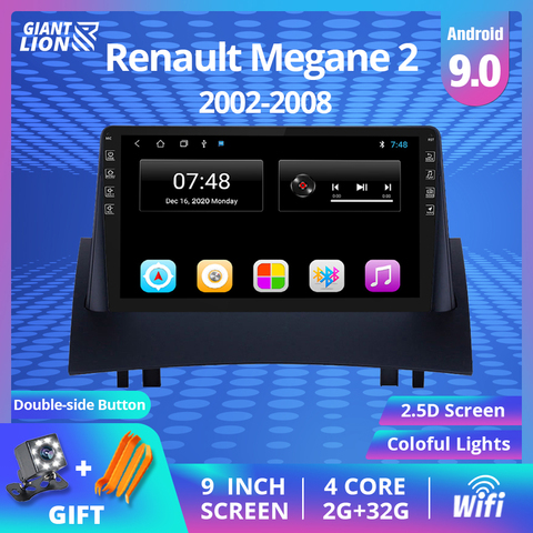 Autoradio Android 9.0, Navigation GPS, lecteur multimédia, Dvd, 2 Din, pour voiture Renault Megane 2 (2004-2008) ► Photo 1/6