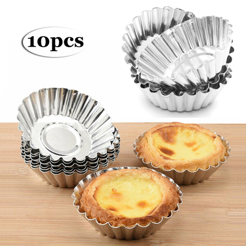 Moules à tarte aux œufs en aluminium réutilisable, 10 pièces, tasse de cuisson pour cupcakes, biscuits, desserts bricolage-même, couteau à pâtisserie en Dessert ► Photo 1/6