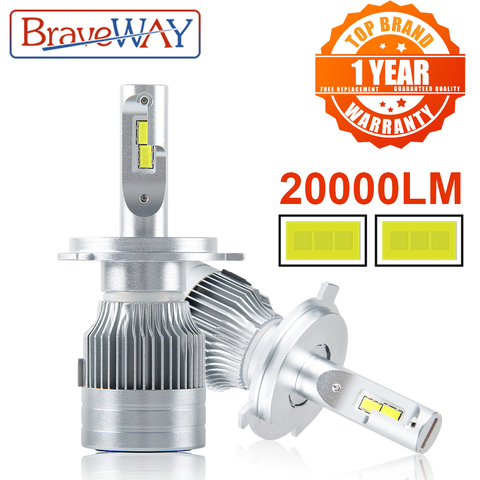 BraveWay-ampoules automobiles, ampoules automatiques, pour voitures, H1 H4 H8 H9 H11 HB3 HB4 LED 9005 H7 Canbus H11 H7 9006, LED, 20000lm LED ► Photo 1/6