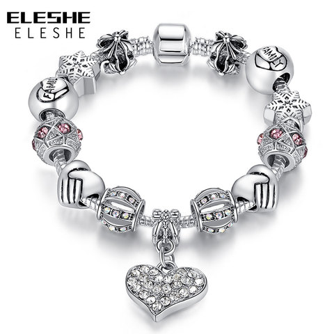 ELESHE – Bracelet de marque de luxe pour femmes, couleur argent, cristal, breloque, perles, bricolage, bijoux cadeau ► Photo 1/6