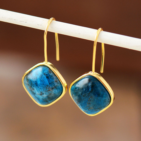 Boucles d'oreilles en Apatite pour femmes, bijoux de luxe, carré, Unique, ethnique ► Photo 1/6