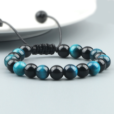 Bracelet en pierre œil de tigre bleu pour hommes, haute qualité, taille réglable, perles tressées en Onyx, bijoux minimalistes ► Photo 1/6