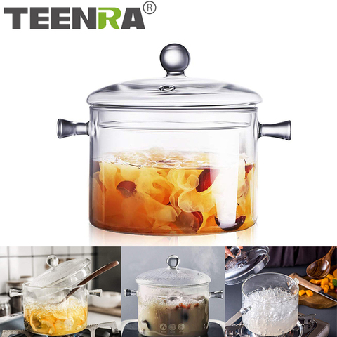 TEENRA ménage verre Transparent Pot à soupe cuisine résistant à la chaleur Porridge Pot maison bol en verre cuisine outils de cuisson ► Photo 1/6