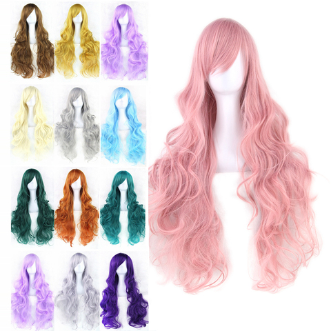 Soowee 20 Couleurs Ondulés Longue Perruque Postiche Haute Température Fiber Synthétique Cheveux Rose Noir Femmes Parti Cheveux Cosplay Perruques ► Photo 1/6