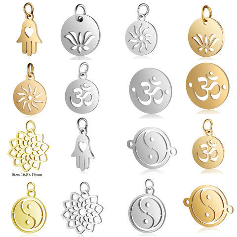 Breloques de Yoga Om DIY en acier inoxydable, 5 pièces/lot, pendentif Yin Yang, porte-bonheur, Hamsa, amulette à main, connecteurs, vente en gros ► Photo 1/6