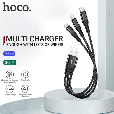 Hoco 3 en 1 câble USB pour iPhone 3in1 Micro USB Type C fil pour Samsung USB C chargeur cordon charge rapide pour Lightning universel ► Photo 1/6