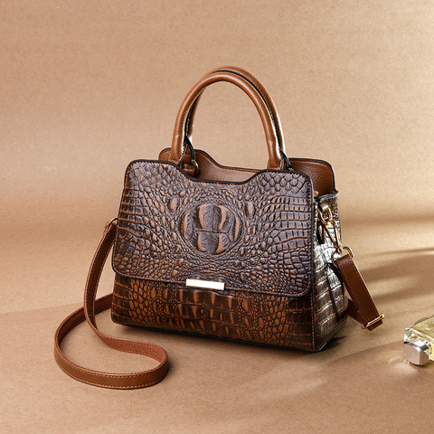 Sac à main de luxe en cuir véritable pour femmes, sac Alligator, de styliste, sac à bandoulière fourre-tout à épaule, Pochette pour dames, 2022 ► Photo 1/6