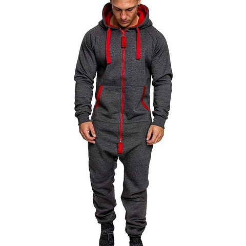 Hommes couleur Pure épissage combinaison hommes une pièce vêtement pyjama combishort veste à capuche zippé mâle Onesie combinaisons salopette Hombre 2022 ► Photo 1/6