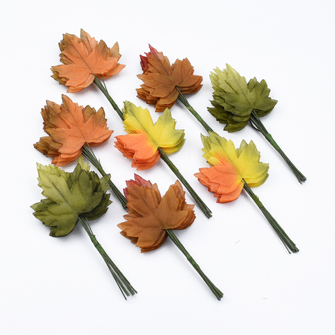 Fausses feuilles vertes en soie, pour mariage, décoration de maison, Scrapbooking, boîte cadeau artisanale bricolage plantes artificielles bon marché, 12 pièces ► Photo 1/6