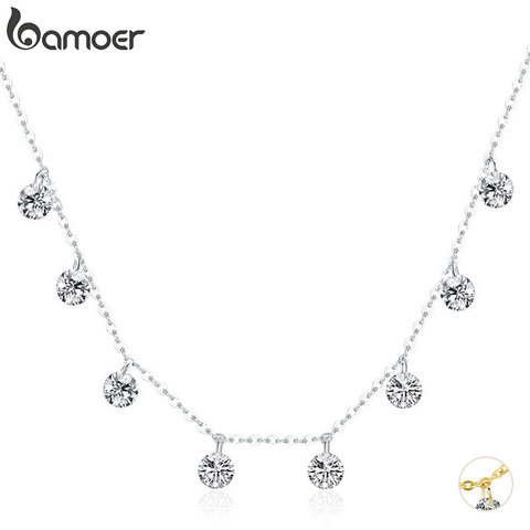 BAMOER réel 925 en argent Sterling éblouissant cubique Zircon rond cercle CZ pendentif colliers pour femmes en argent Sterling bijoux SCN299 ► Photo 1/5