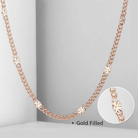 Collier en or Rose pour femmes et filles, chaîne cubaine, 3mm, bijoux à la mode, 50cm 60cm, DCN12, 585 ► Photo 1/5