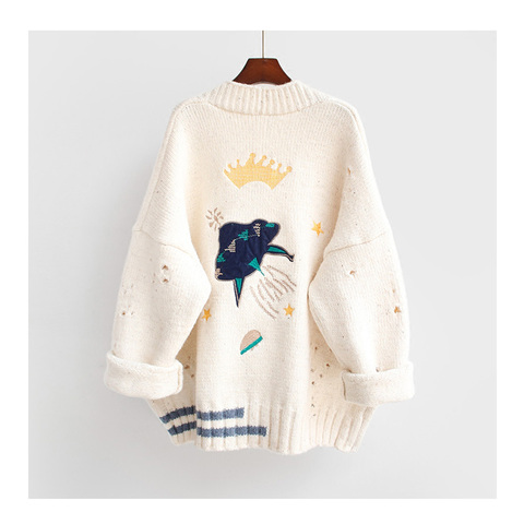 JIAYAN tricoté Cardigan femmes chandail 2022 femme automne hiver broderie en vrac surdimensionné chaud coréen veste dessin animé vêtements ► Photo 1/6