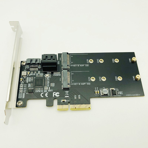 Carte contrôleur Raid SATA Raid M.2, PCI Express, 2 ports SATA3.0, 6gbps + 2 ports, compatible avec clé M.2 NGFF SSD B, clé SATA3.0 ► Photo 1/6