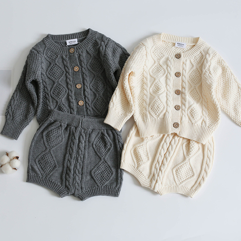 Costume d'automne et d'hiver pour bébé, pull + short en tricot pour garçon et fille ► Photo 1/6